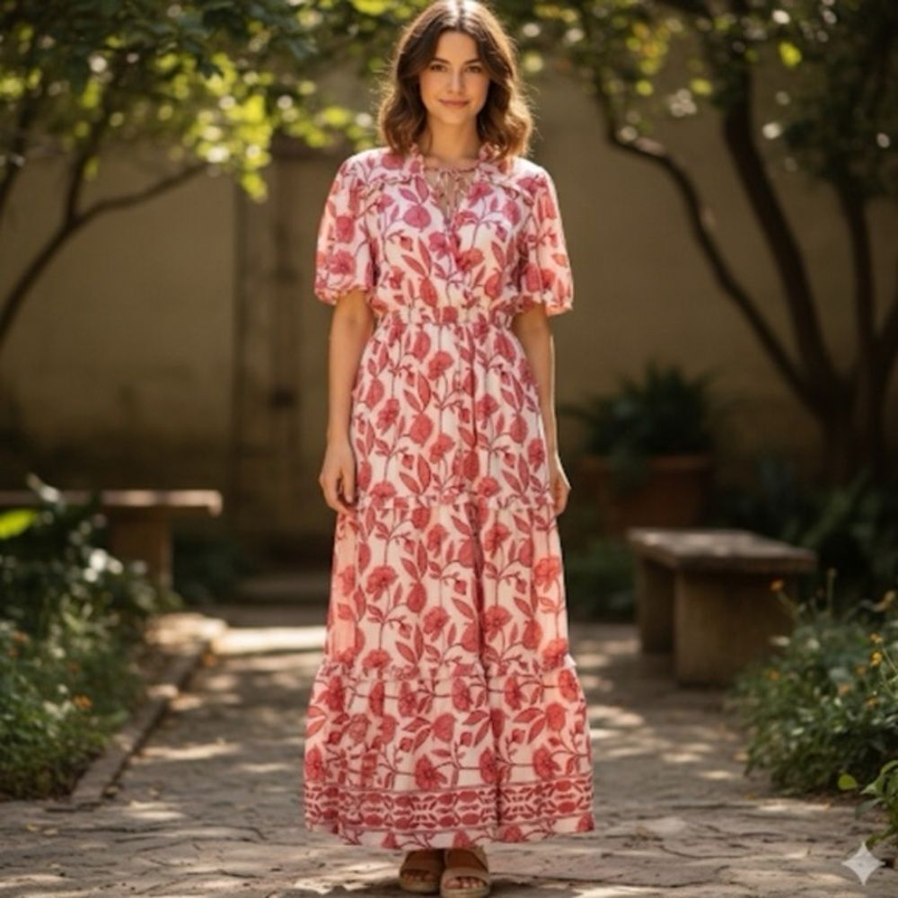 Anthropologie Boemo Floral Pink Maxi Dress